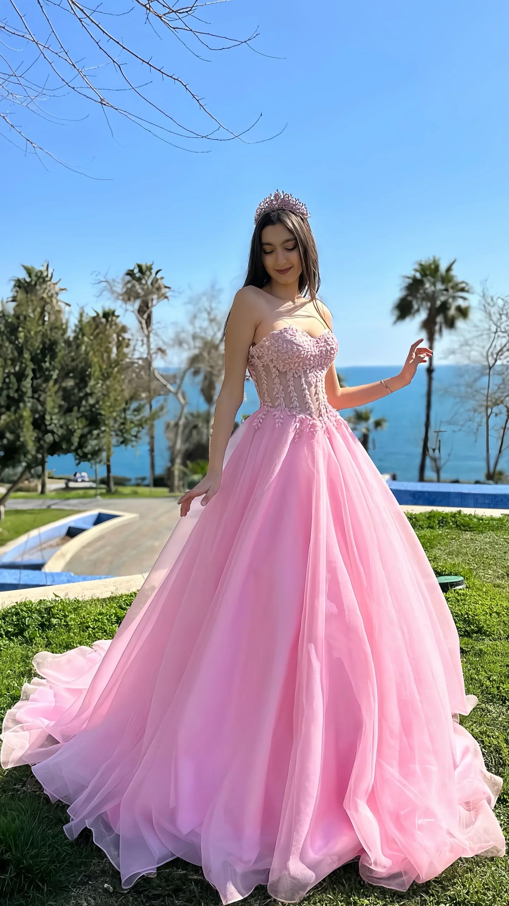 Applique Evening Prom Dresses A-Line Slit Formal Gown