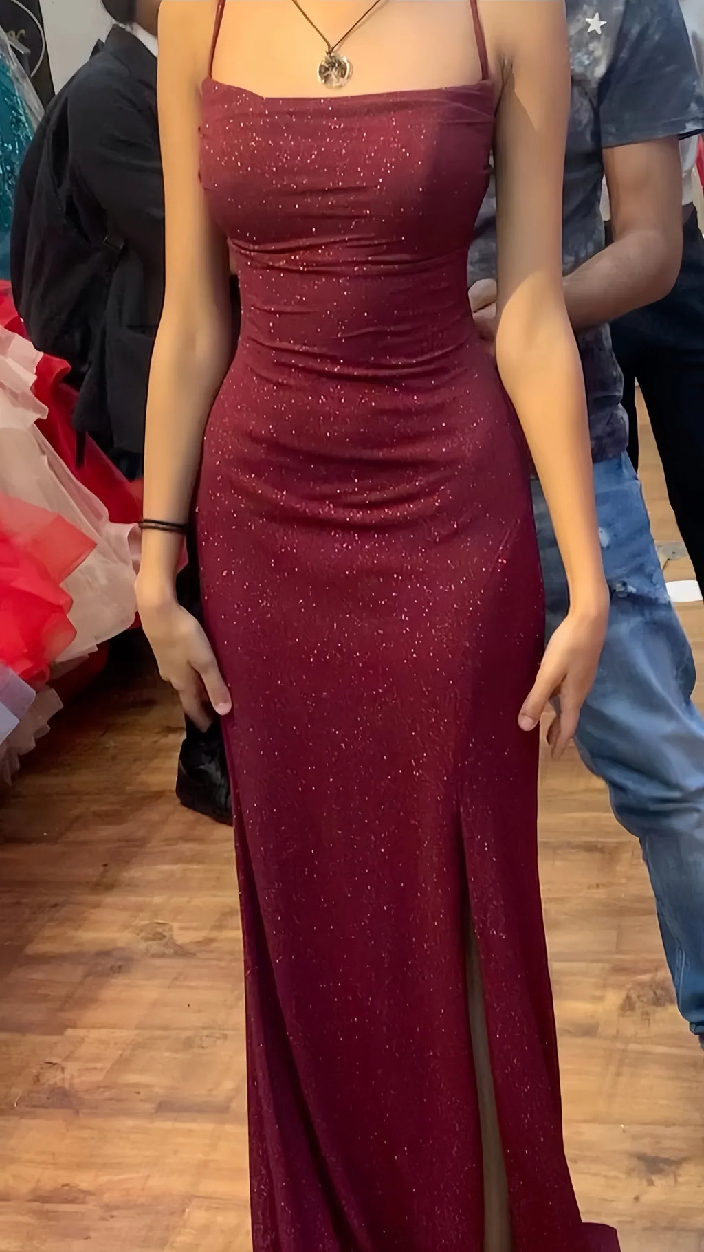 Glitter Mermaid Split Senior Prom Dress