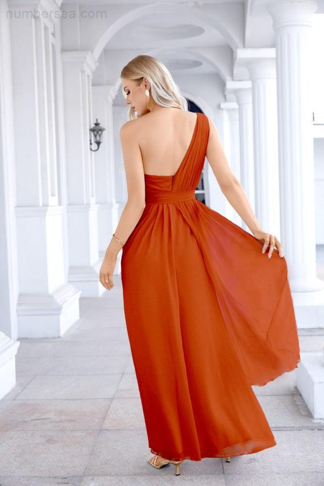 Ladies Chiffon One Shoulder Bridesmaid Evening Dress Wedding Party Evening Dress 28133