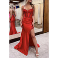 Sweetheart Spaghetti Straps Beaded with Side Slit Party Prom Evening Dress