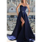 Sweetheart Strapless Thigh Slit A-Line Long Prom Evening Gown