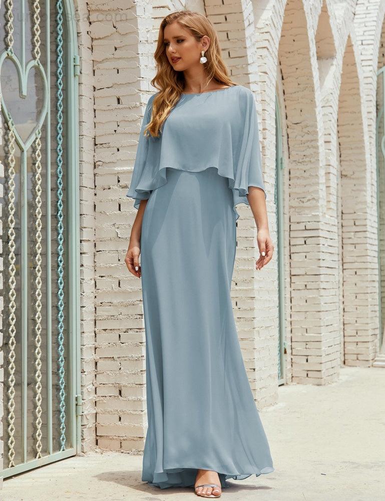 Sunnderly  Bridesmaid Dress Women Long Sleeve V-Neck Chiffon Formal Wedding Party Dress SY28018
