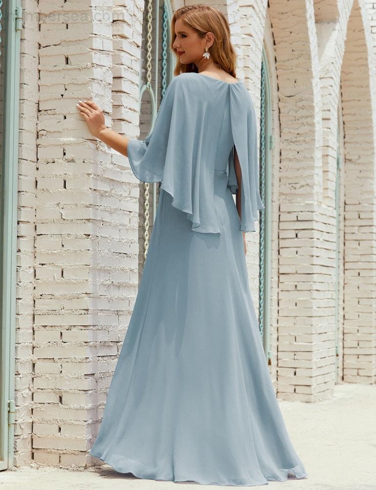 Sunnderly  Bridesmaid Dress Women Long Sleeve V-Neck Chiffon Formal Wedding Party Dress SY28018