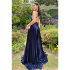 Plunging V-neck Velvet High Split Long Prom Dress