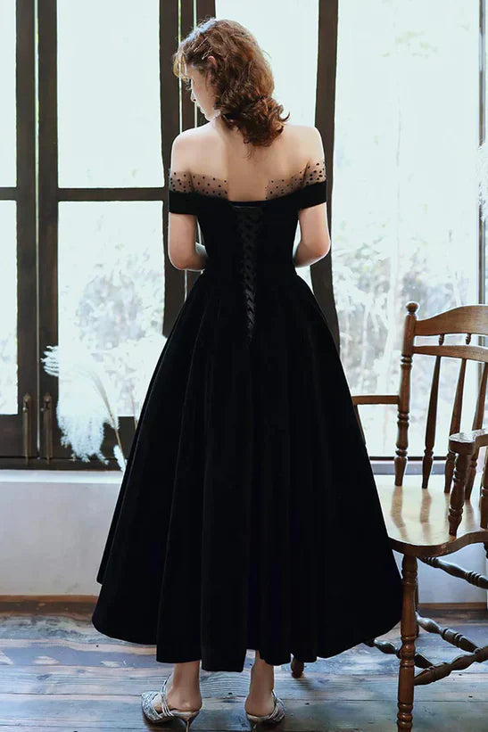 Off Shoulder Velvet Party Dress Homecoming Dress Evening Dress Wedding Guest Party Dresses