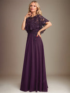 A-line Boat Neck Floor-Length Lace Chiffon Mother of the Bride Dress With Applique Sequins