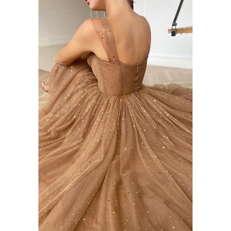 Spaghetti Straps Sweetheart Pink Sequined Formal Dress with Pockets