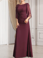 Sheath/Column Scoop Floor-Length Chiffon Mother of the Bride Dress With Pleated Beading