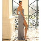 Sexy V Neck Pleats Mermaid Long Prom Formal Dress with Slit