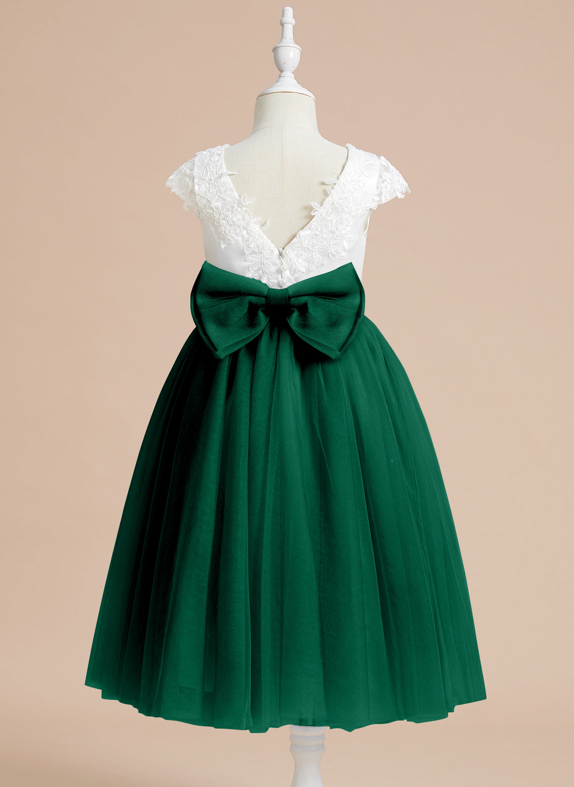 A-line Satin Tulle Tea-length First Communion Flower Girl Dress