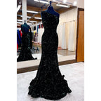 Unique One Shoulder Sequins Burgundy Prom Dress Glitter