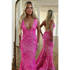 Sexy V Neck Sequins Mermaid Prom Dress Glitter