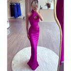 Sheath/column Halter Long Prom Formal Dress