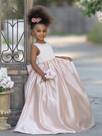 Sleeveless Satin Beaded Neckline and Bow Detail Dress
