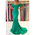 Sweetheart Pleats Short Sleeves Mermaid Prom Formal Gowns