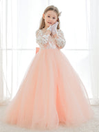 A-line Long Sleeves Lace Tulle Flower Girl Dresses Pink (2003227575)