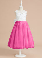 Floral Lace and Large Bow Tea-length Dress