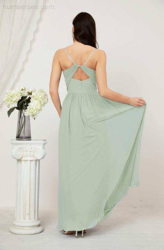 Baoleely  Neck Bridesmaid Dresses Chiffon Long Spaghetti A-line Formal Prom Gown for Wedding Party Evening 2801