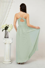 Baoleely  Neck Bridesmaid Dresses Chiffon Long Spaghetti A-line Formal Prom Gown for Wedding Party Evening 2801