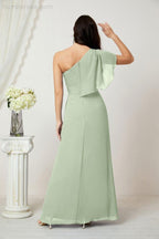 Numbersea  Chiffon Ruffled One Shoulder Long Bridesmaid Dresses A-line Formal Evening Gown Side Split 2809