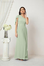 Numbersea  Chiffon Ruffled One Shoulder Long Bridesmaid Dresses A-line Formal Evening Gown Side Split 2809