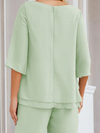 Sunnderly Elegant 2 Piece Mother of The Bride Dress Plus Size Pant Suits Ruffle Layers Sliver Housecoat SY28064