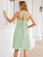 Baoleely Halter Chiffon Bridesmaid Dresses Short Sleeveless Formal Party Dress Open Back 28023