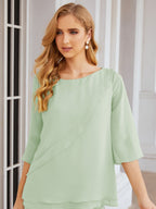 Sunnderly Elegant 2 Piece Mother of The Bride Dress Plus Size Pant Suits Ruffle Layers Sliver Housecoat SY28064