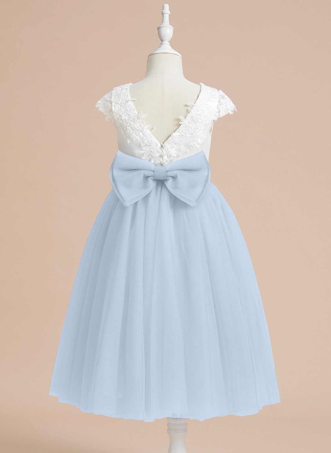 A-line Satin Tulle Tea-length First Communion Flower Girl Dress