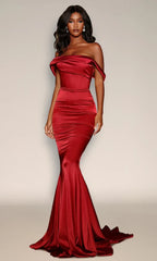 Mermaid Deep Delilah draped neckline ball gown bottom with sweeping train