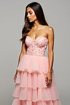 Blush Embroidery Sweetheart Long Prom Dress with Slit
