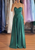 A-line Sweetheart Sleeveless Long/Floor-Length Charmeuse Prom Dress With Pleated Split