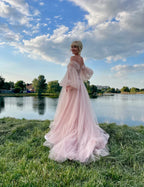 event dress Puffy tulle dress puff sleeves Wedding DressProm Dress Pink dress for photo corset dress