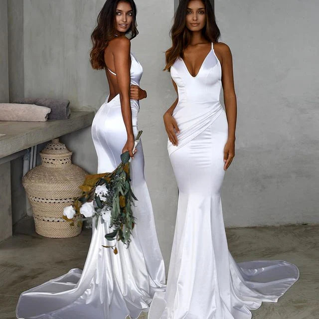 Simple Floor Length Sleeveless V Neck  Prom Dresses