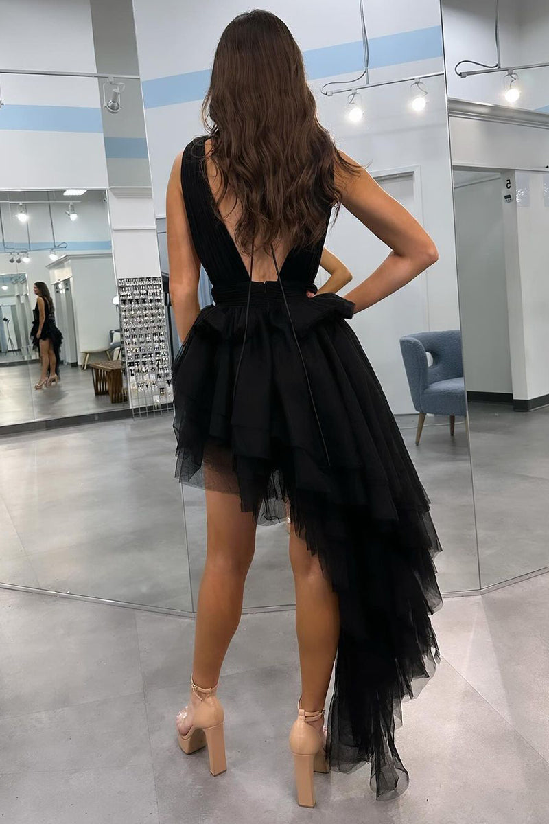 V Neck Irregular Hem A-Line Prom Dresses