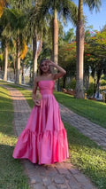 Classy Ball Gown Strapless  Floor Length Satin Prom Dresses Evening Gowns