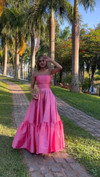 Classy Ball Gown Strapless  Floor Length Satin Prom Dresses Evening Gowns