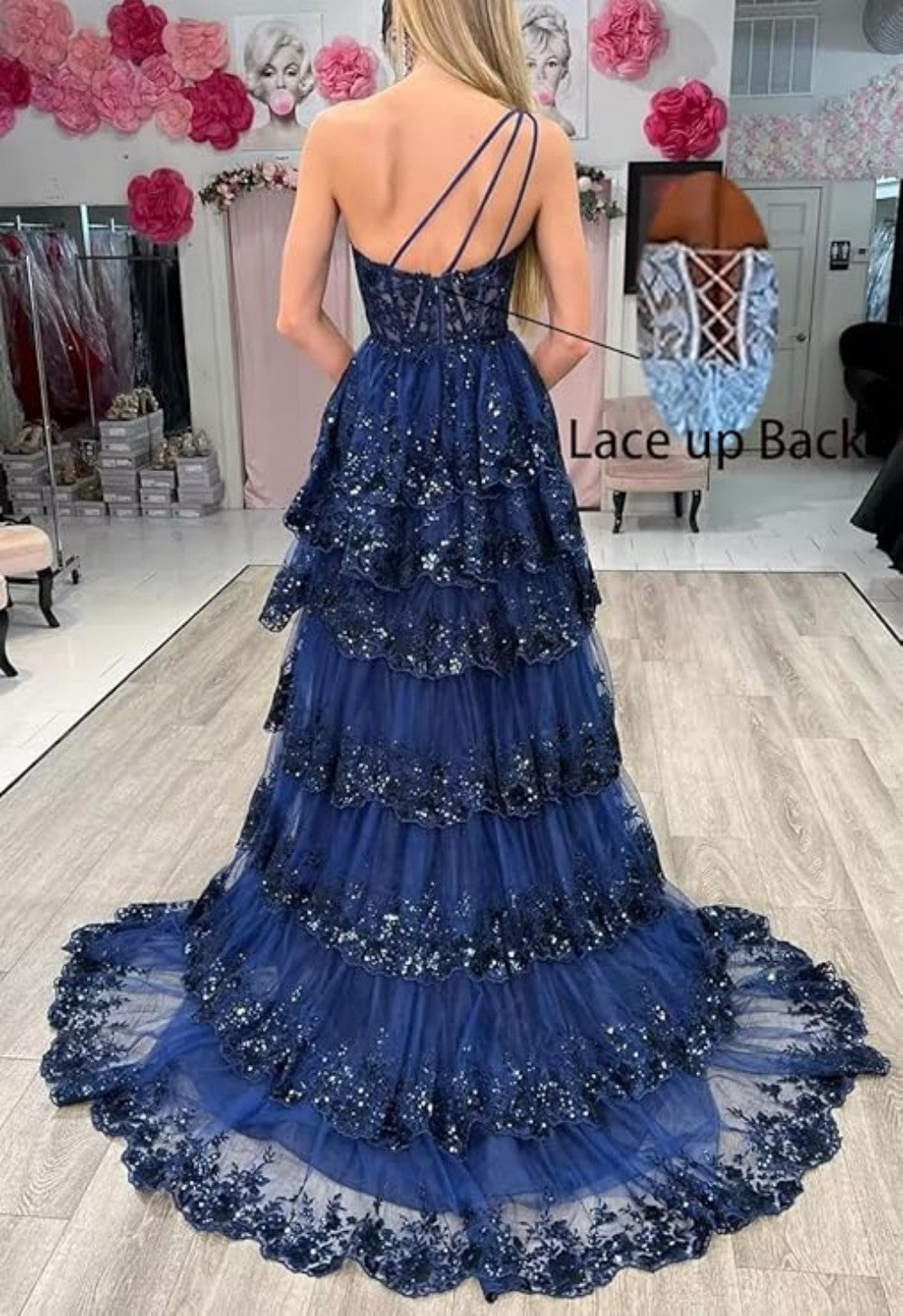 Glitter Ball Gown Tulle Layered Princess Graduation Dress Sweet Wedding Party Dress