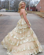 Glitter Ball Gown Tulle Layered Princess Graduation Dress Sweet Wedding Party Dress