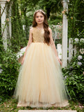 Ball-Gown/Princess Tulle Floor-length Champagne Flower Girl Dress