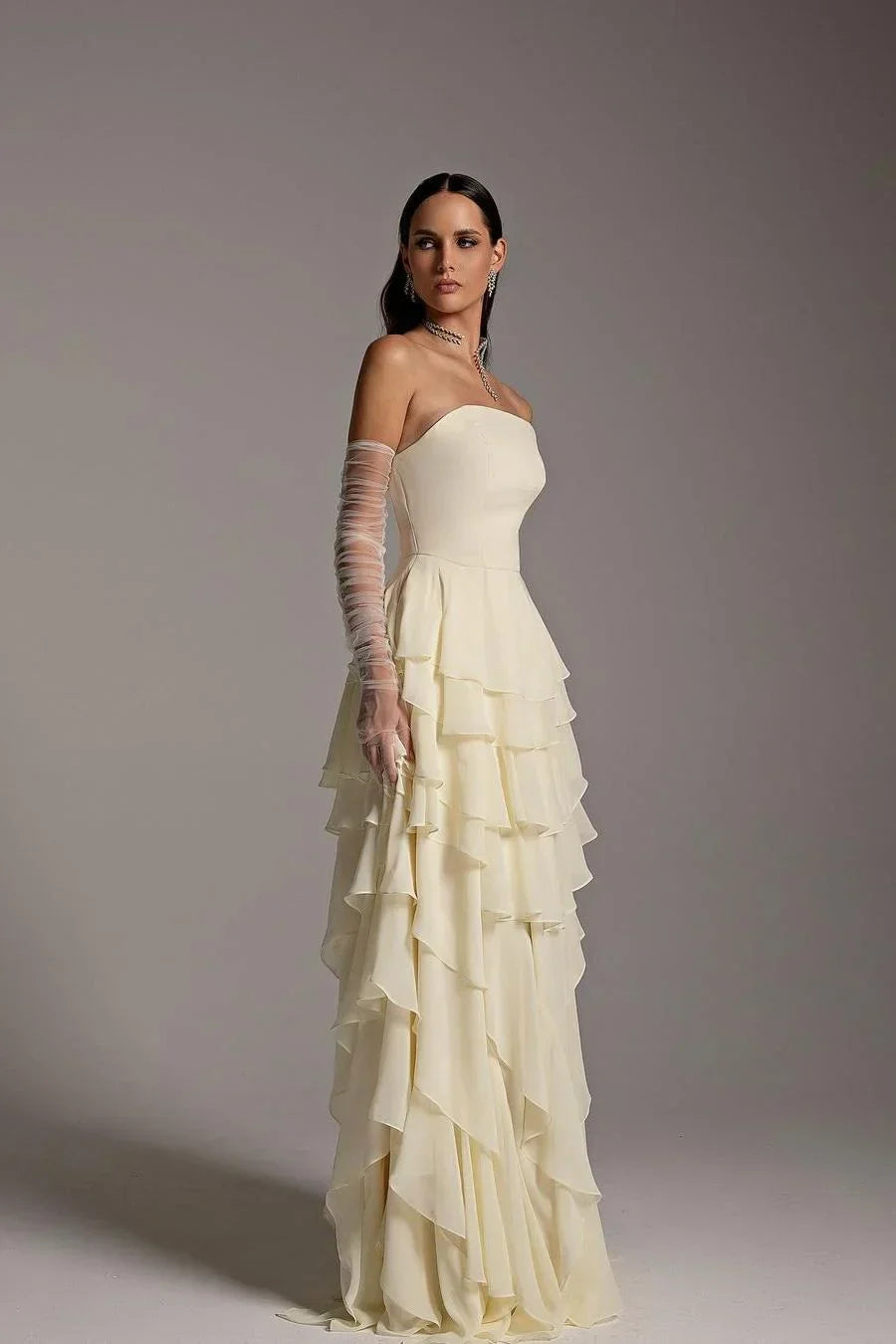 Charming Strapless Sleeveless Ruffles Long Prom Dress