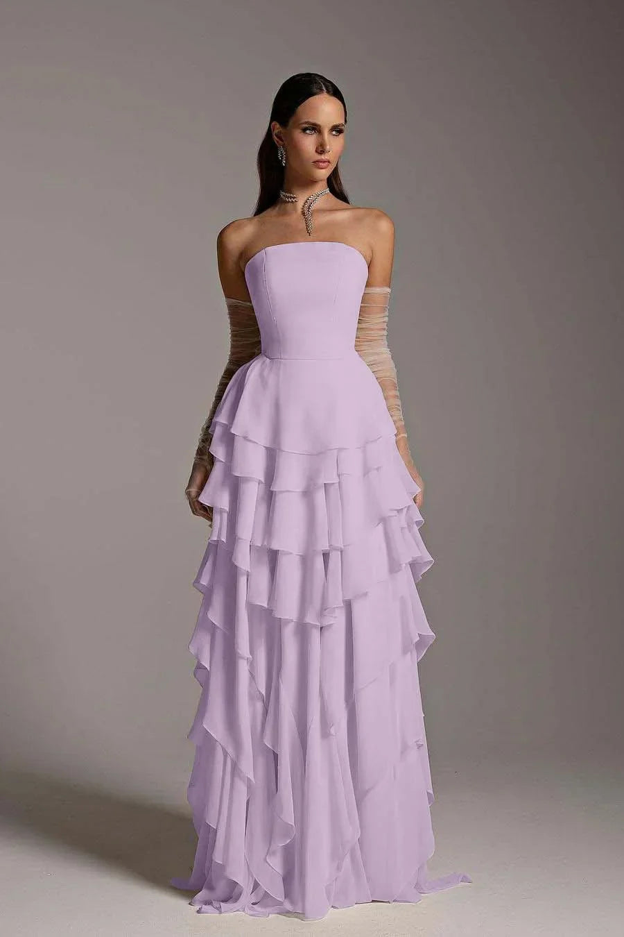 Charming Strapless Sleeveless Ruffles Long Prom Dress