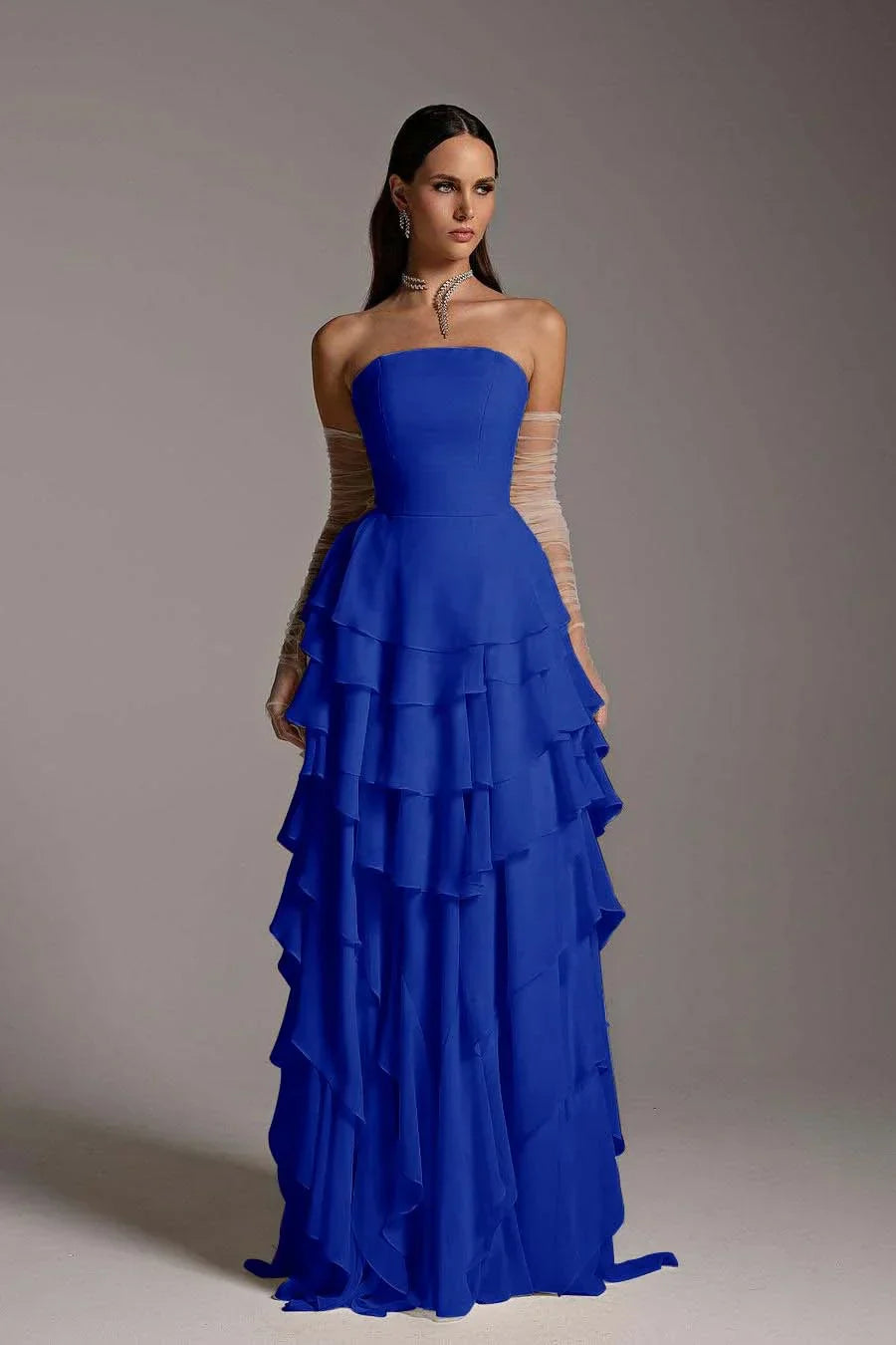 Charming Strapless Sleeveless Ruffles Long Prom Dress