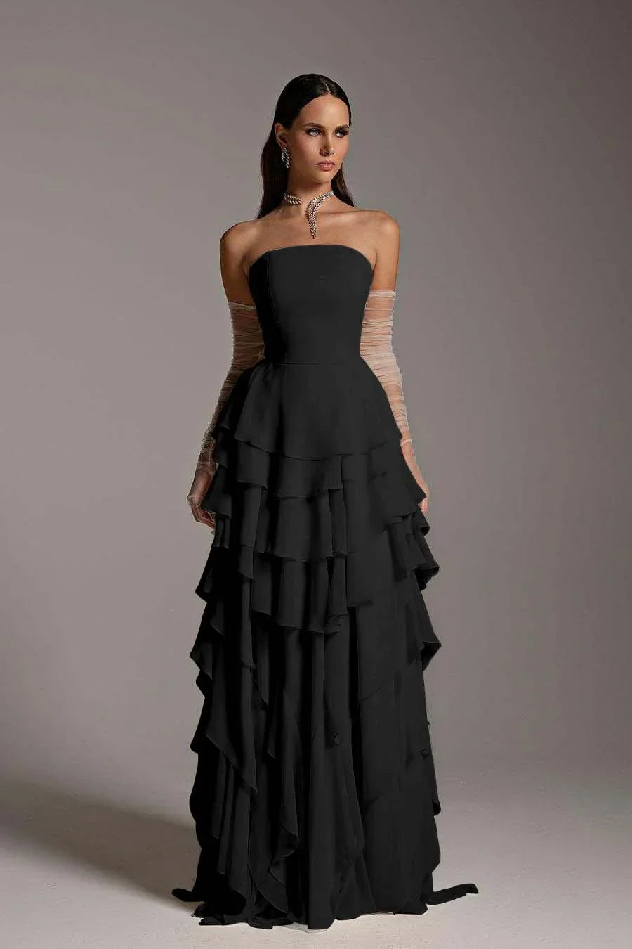 Charming Strapless Sleeveless Ruffles Long Prom Dress