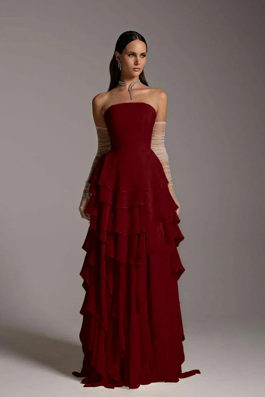 Charming Strapless Sleeveless Ruffles Long Prom Dress