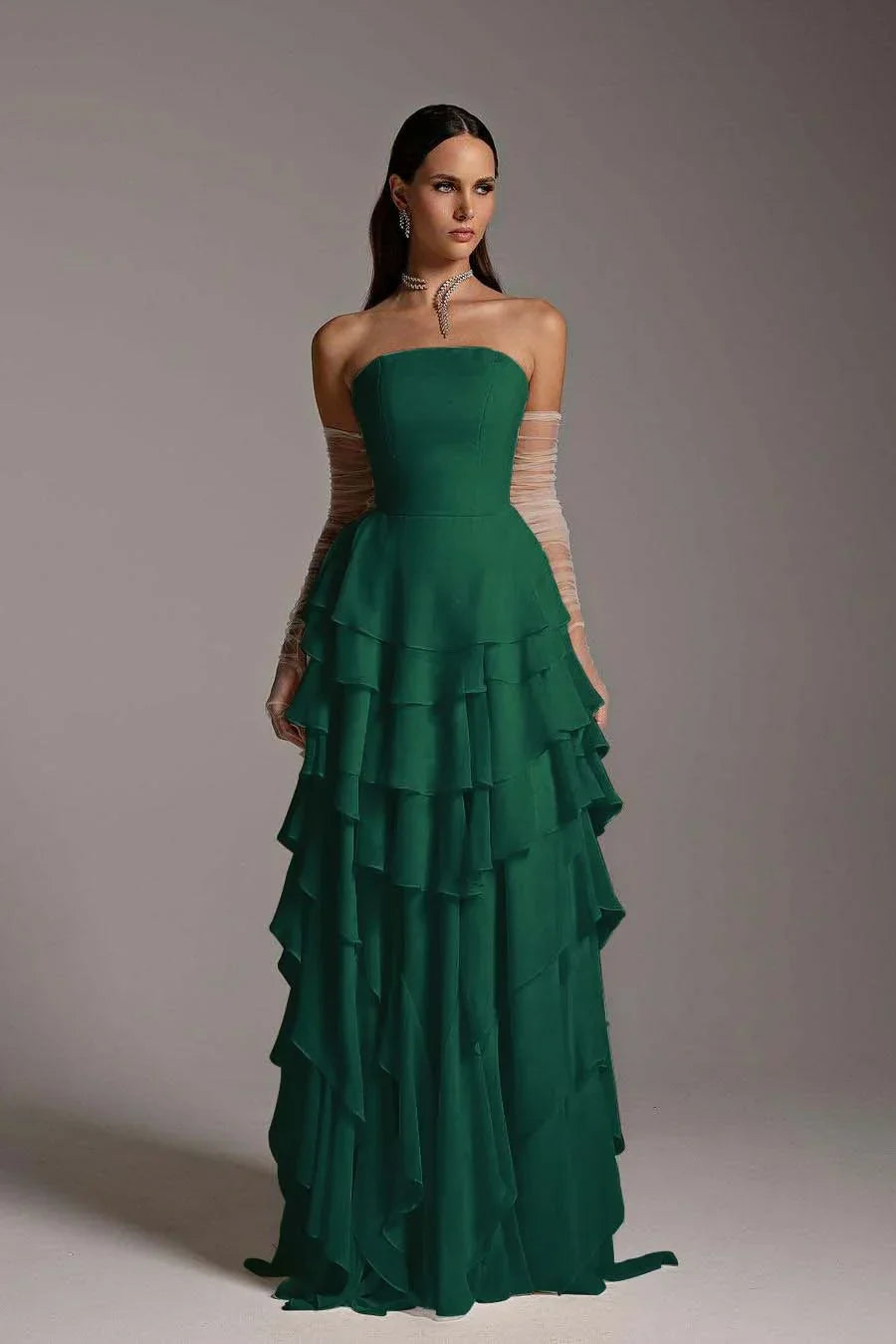 Charming Strapless Sleeveless Ruffles Long Prom Dress
