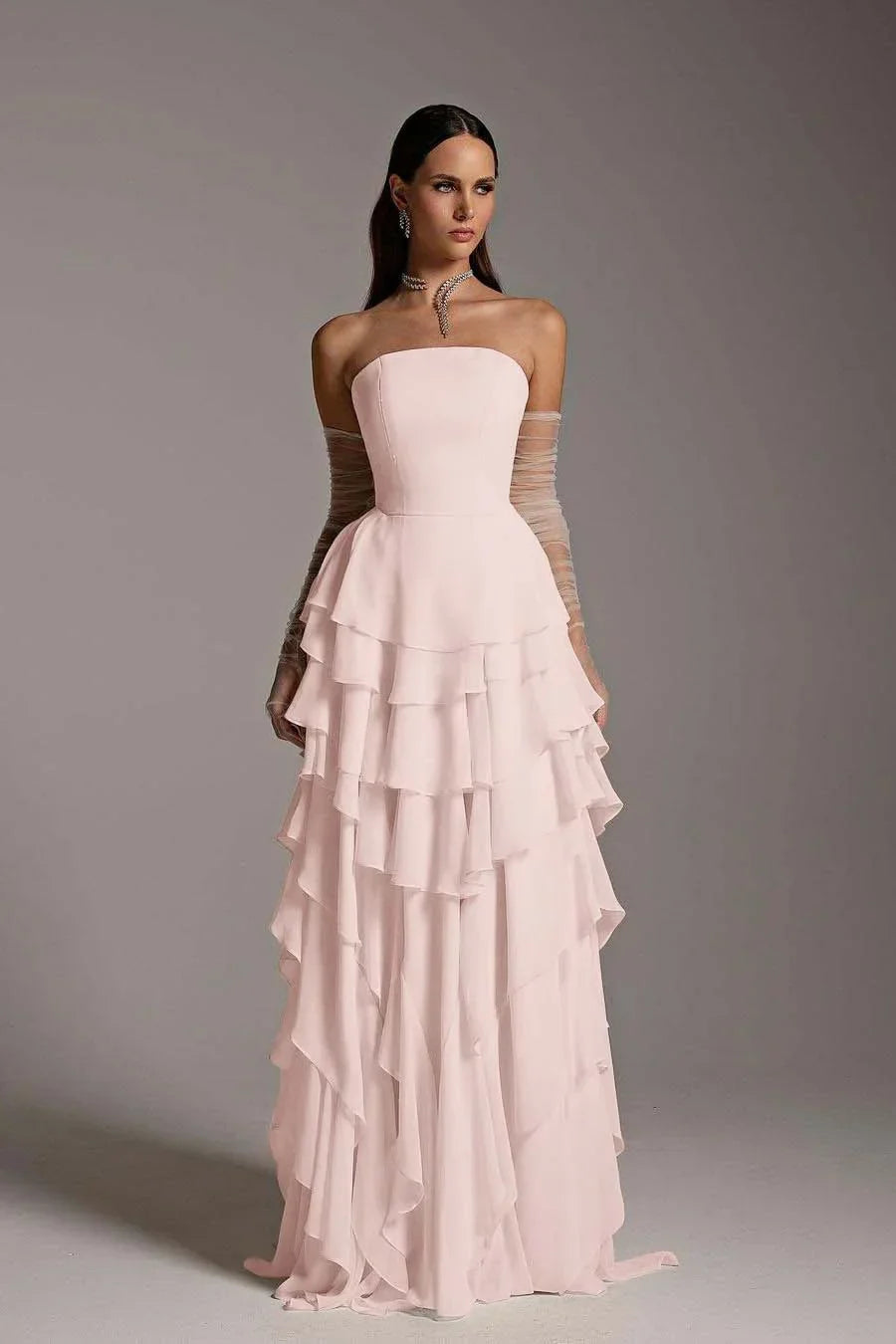 Charming Strapless Sleeveless Ruffles Long Prom Dress