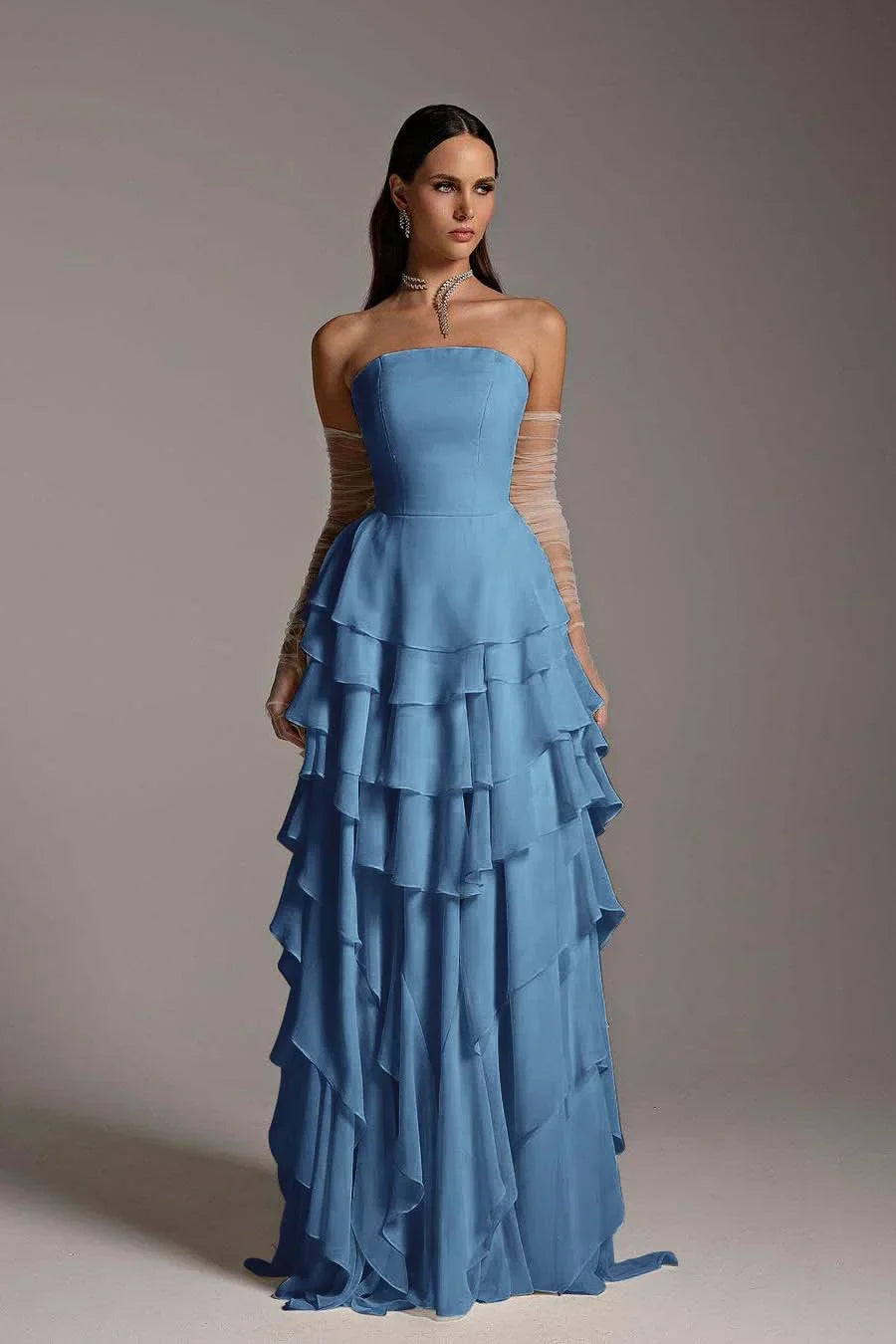Charming Strapless Sleeveless Ruffles Long Prom Dress