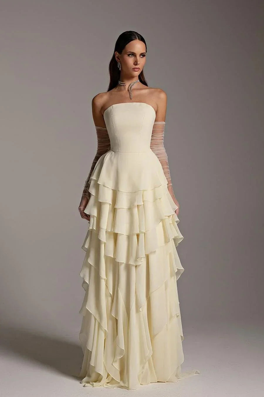 Charming Strapless Sleeveless Ruffles Long Prom Dress