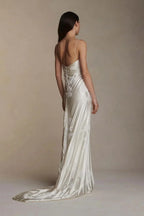Stain Spaghetti Strap Sleeveless Long Prom Dress With Appliques